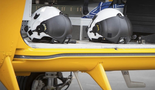Helmets sat inside helicopter