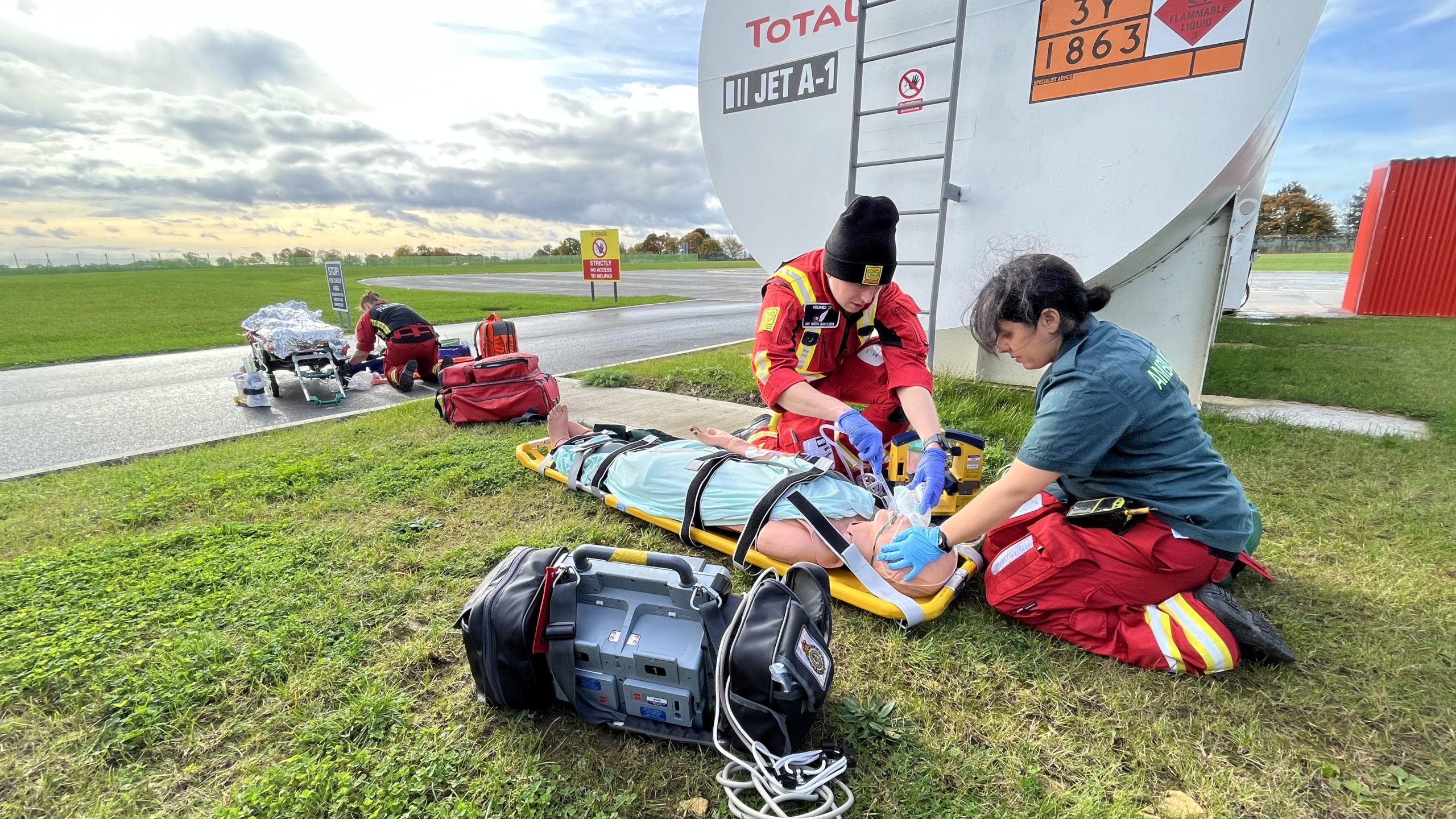 Crew during training exercise for fall from height