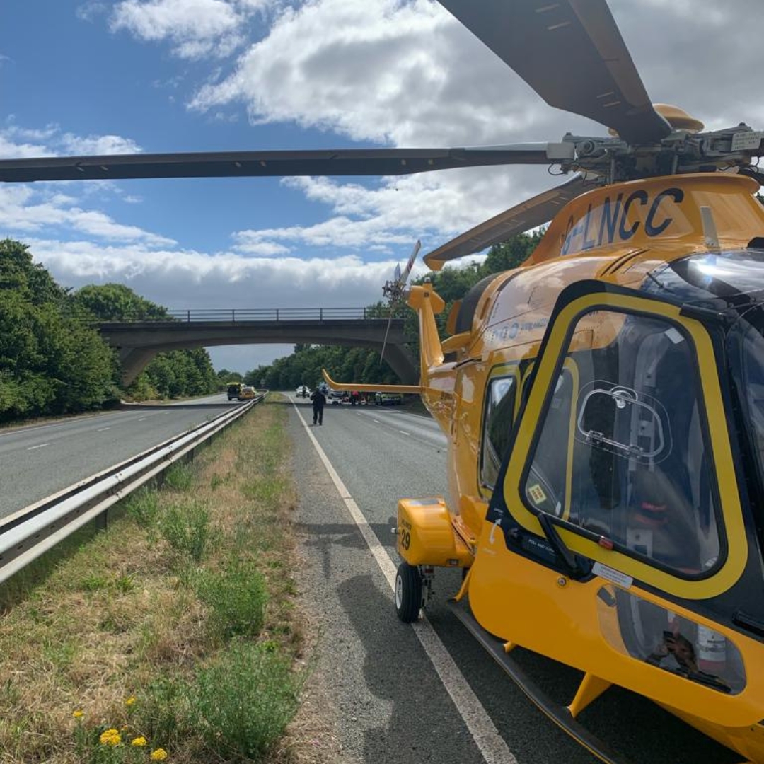 Helicopter landed on a roadway