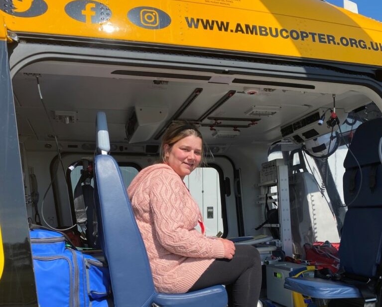 Hayley Rylott with LNAA helicopter