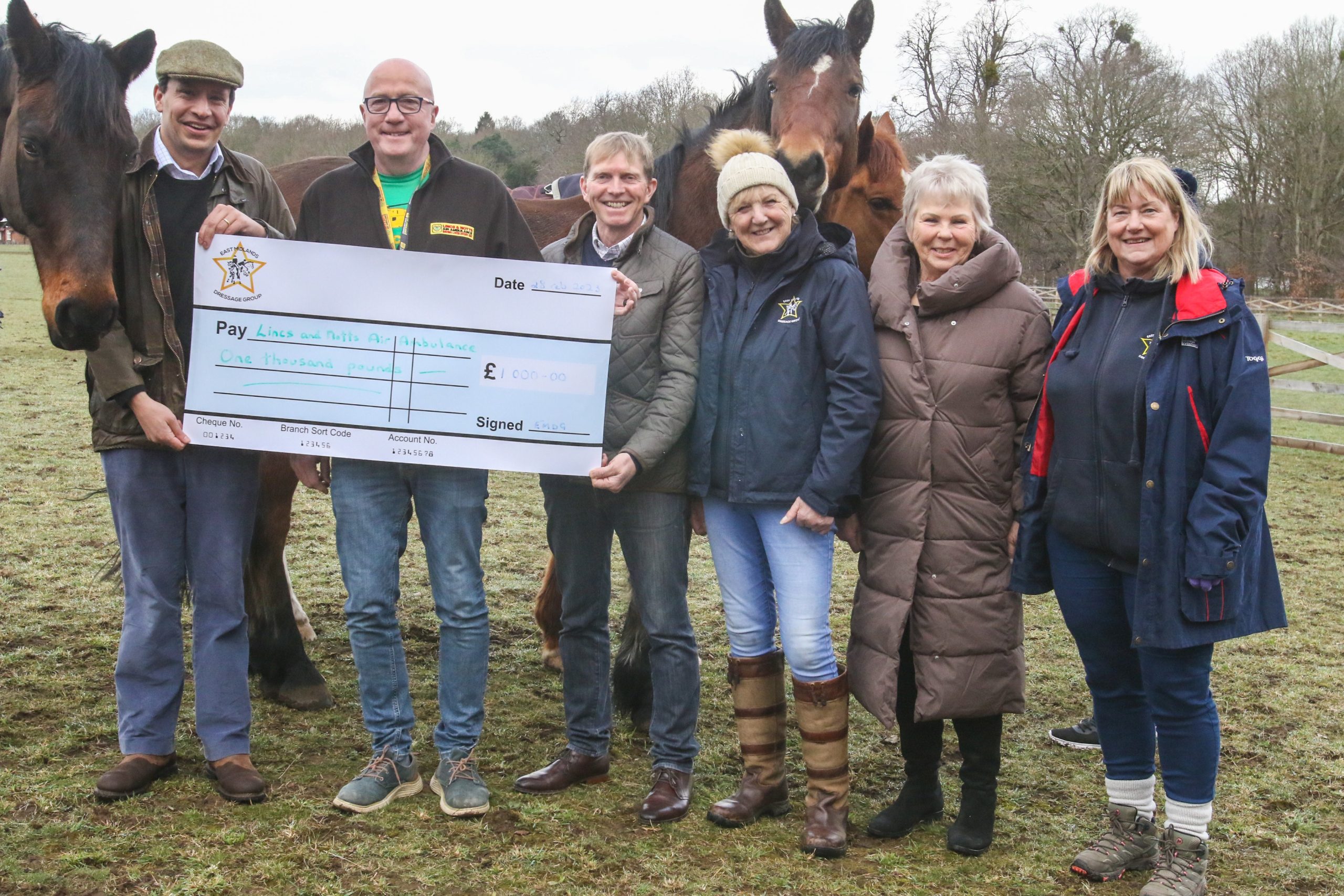 East Midlands Dressage Group present cheque to Lincs & Notts Air Ambulance