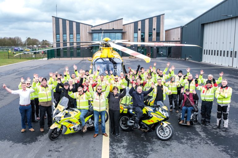 Lincolnshire Blood Bikers with helicopter