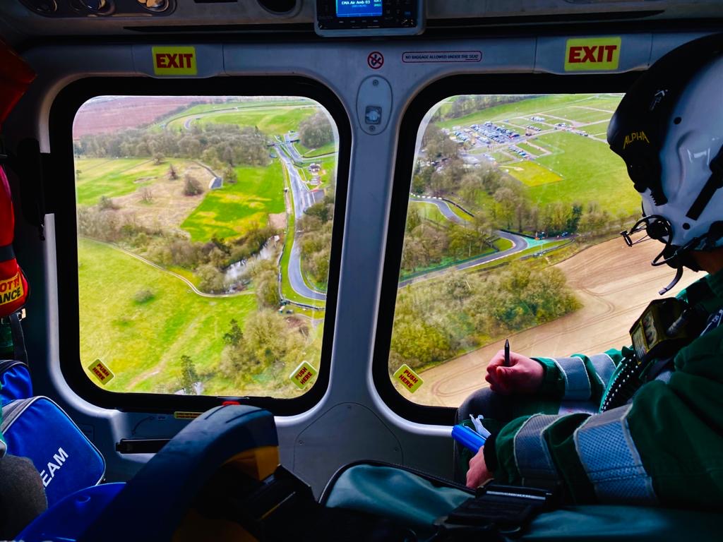 Flying over Cadwell park in helicopter