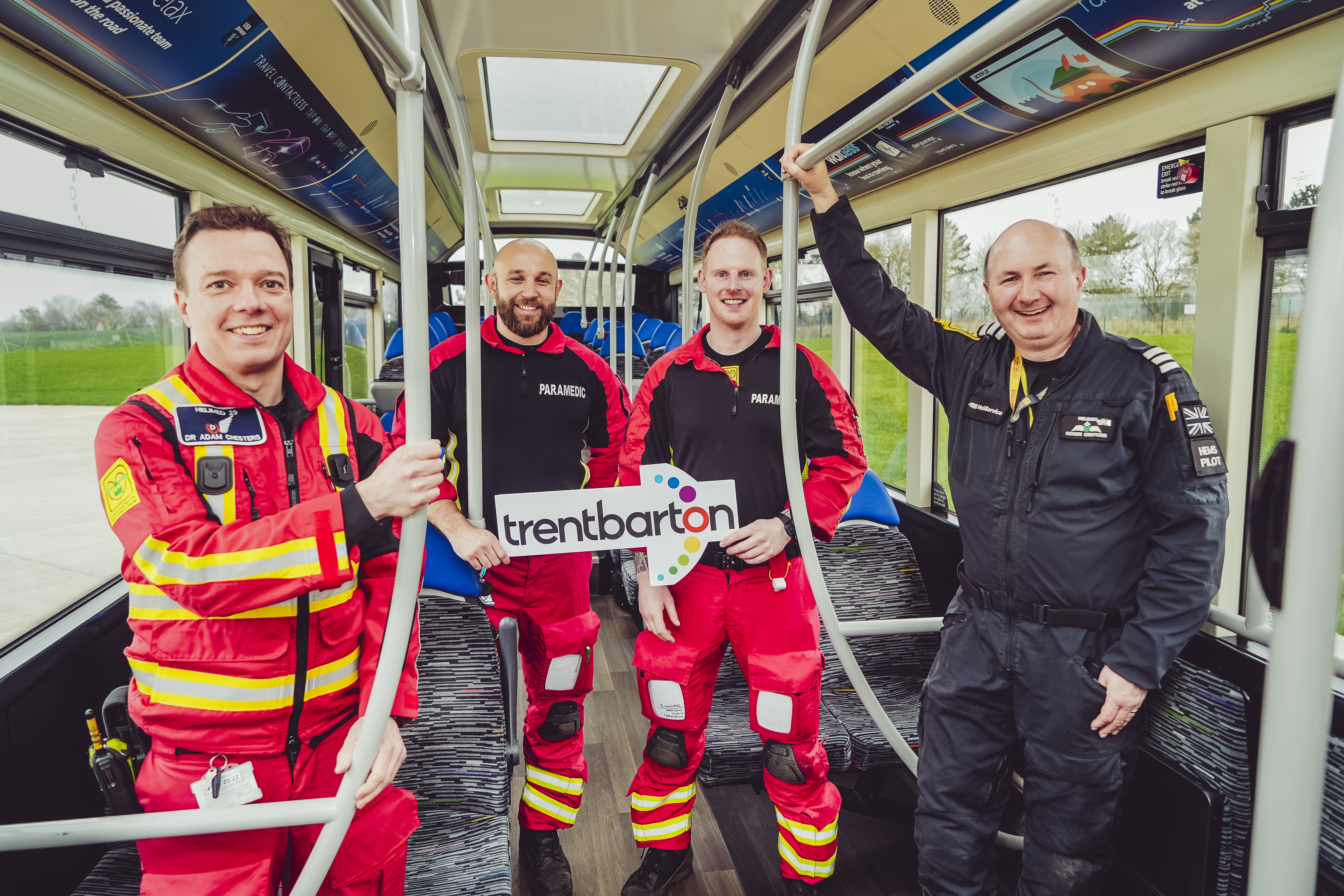 Lincs NOttts AIr Ambulance crew on a bus