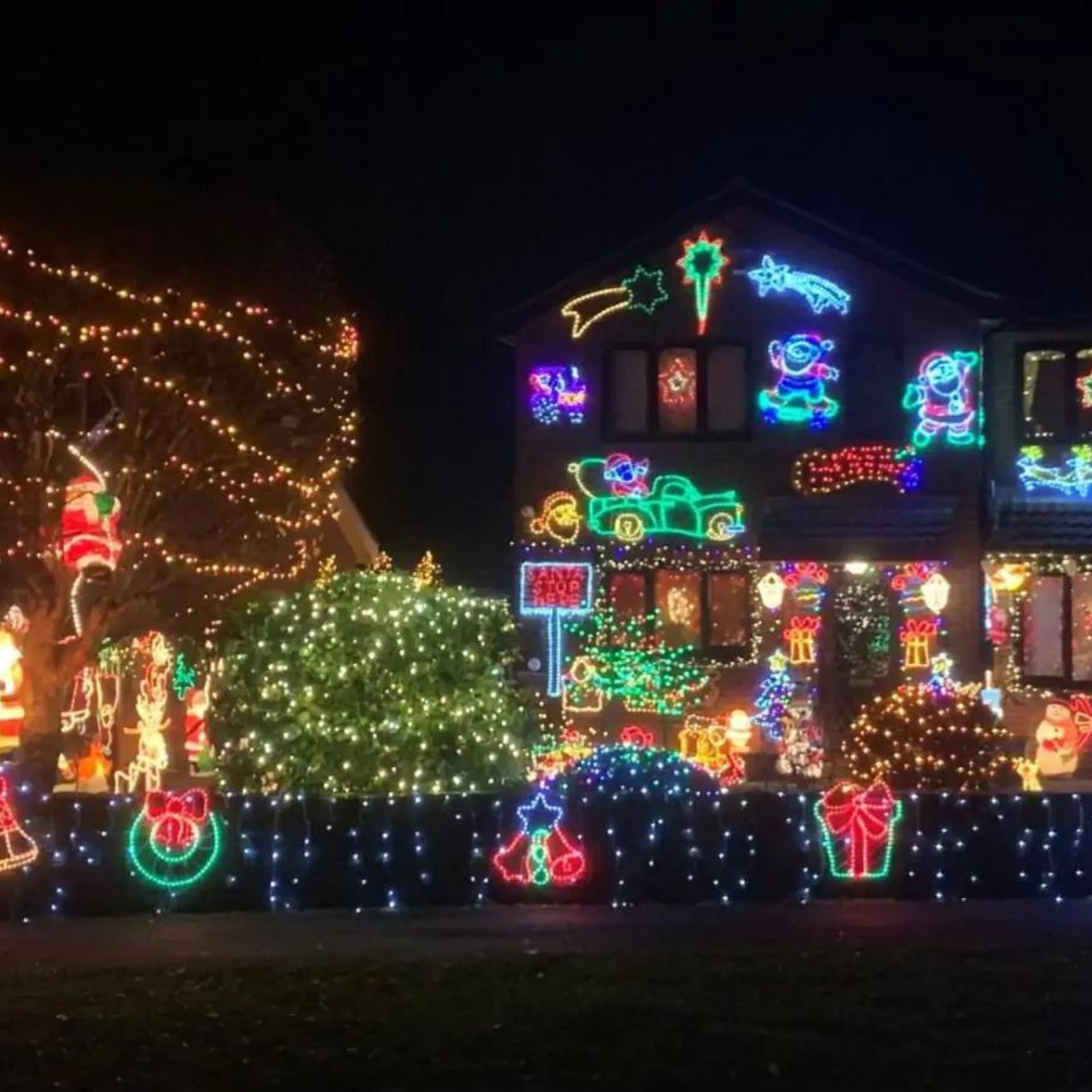 Christmas light display on a home
