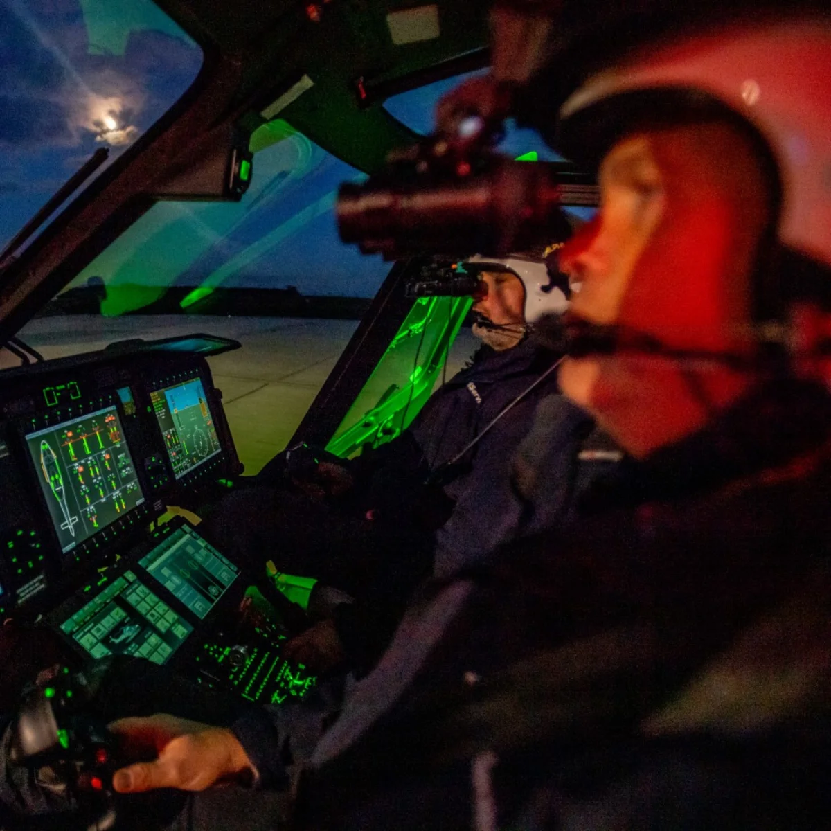 Pilots wearing night vision goggles